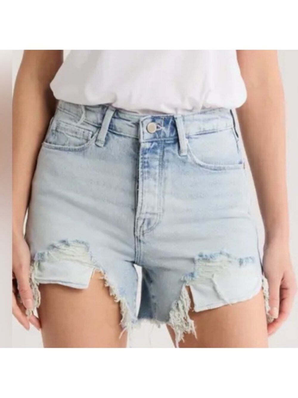 Good American Bombshell Shorts Button Fly Distressed Size 18